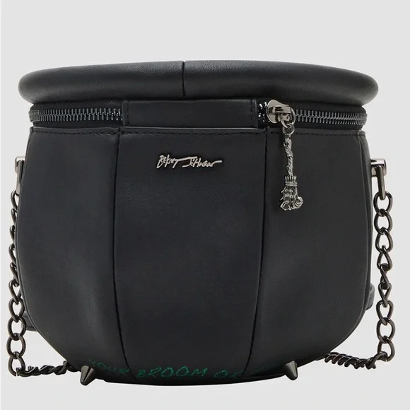 Betsey Johnson Black Crossbody Bag with Green Glitter and Orange Flames - Picture 8 of 14